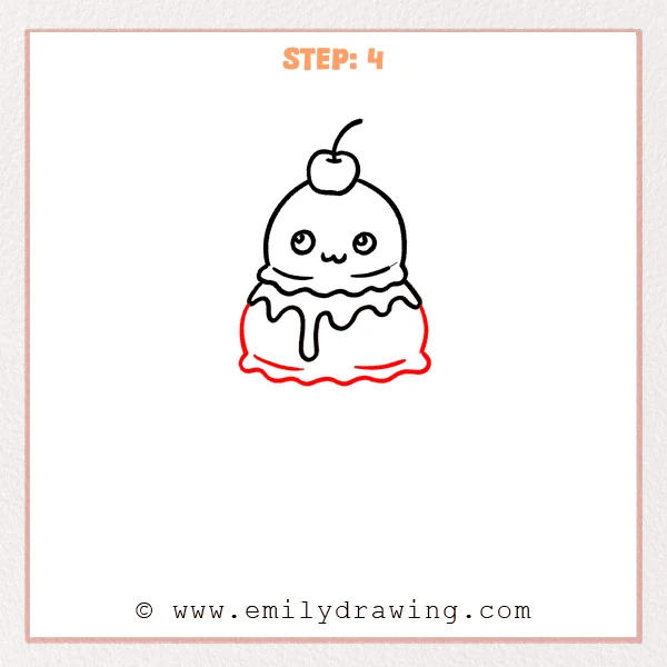 how to draw a cartoon ice cream - The cartoon ice cream now sits on a rounded base with a wavy bottom edge and small curved fold lines near the bottom.